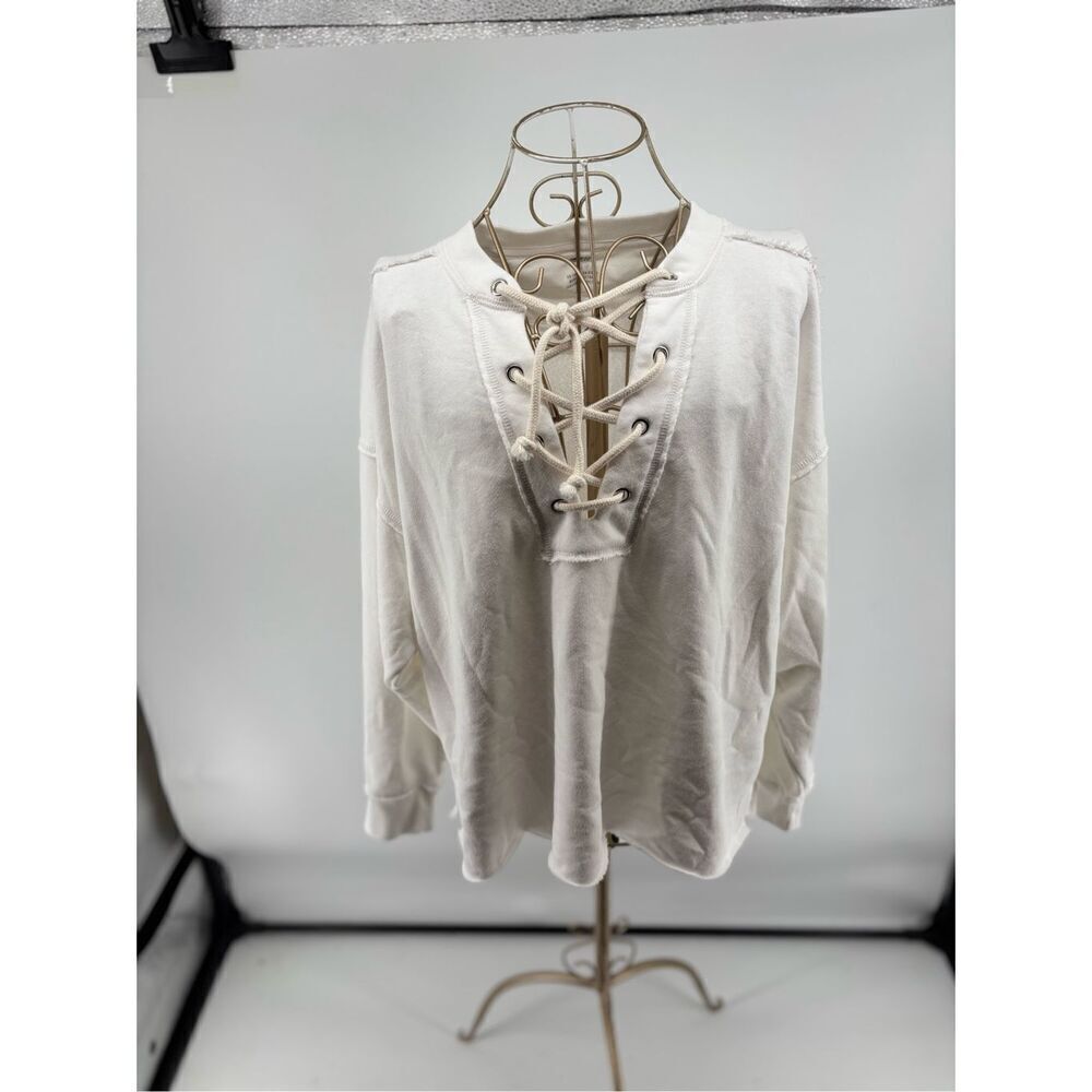 Aerie Lace Up Long Sleeve Pullover Top Size XS White